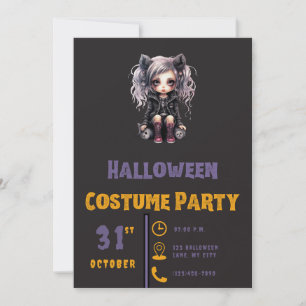 Invitation Grey Haired Gothic Girl Black Halloween Invitat
