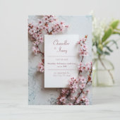 Invitation Grey Marble Pink Sakura Botanical Frame Wedding (Debout devant)