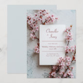 Invitation Grey Marble Pink Sakura Botanical Frame Wedding (Devant / Derrière)