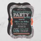 Invitation Grey Paisley; Chalkboard House Party (Devant / Derrière)