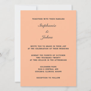 Invitation Grey Peach Fuzz Élégant Simple Minimal Mariage