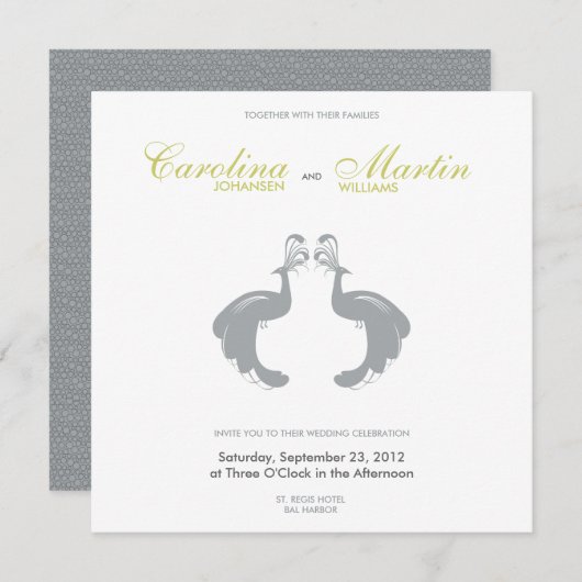 Invitation Grey Peacocks II Mariage Inviter (Devant / Derrière)