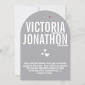 Invitation Grey Red Heart Grey Floral Typographie Mariage (Devant)