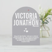 Invitation Grey Red Heart Grey Floral Typographie Mariage (Debout devant)