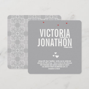 Invitation Grey Red Heart Mariage de typographie moderne