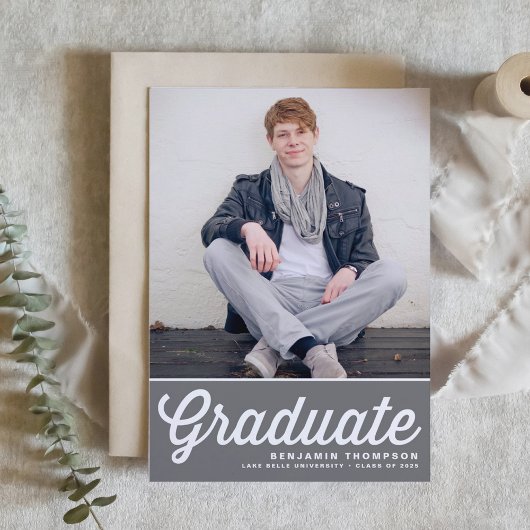 Invitation Grey Retro Bold Typographie Photo Graduation
