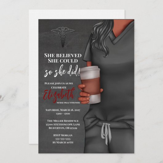 Invitation Grey Scrubs Infirmière École de soins infirmiers I (Devant / Derrière)