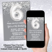 Invitation Grey Silver 6e fête d'anniversaire