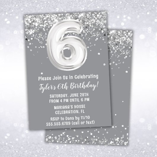 Invitation Grey Silver 6e fête d'anniversaire