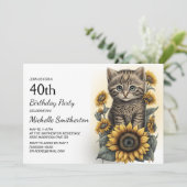 Invitation Grey Tabby Kitten Chat Sunflowers 40e anniversaire (Debout devant)