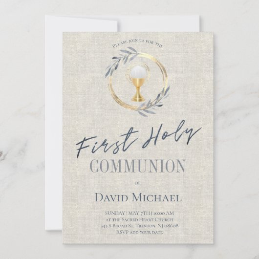 Invitation grey texture background First Holy Communion (Devant)