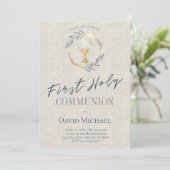 Invitation grey texture background First Holy Communion (Debout devant)