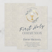 Invitation grey texture background First Holy Communion (Devant / Derrière)