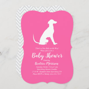 Invitation Greyhound Chien Baby shower fille rose