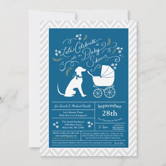 Invitation Greyhound Chien Baby shower Garçon bleu (Devant)