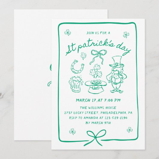 Invitation Gribouillages Dessinés à la Main Arc Saint Patrick (Devant / Derrière)