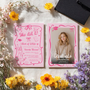 Invitation Gribouillis de coquette rose vif pour photo de rem