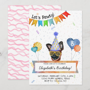 Invitation Griffon bruxellois laisse l'anniversaire de Pawty