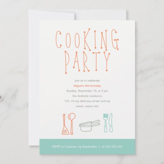 Invitation Griffonnage 6ème d'ustensiles de cuisine (Devant)
