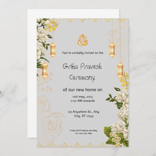 Invitation Griha Pravesh vert et jaune (Devant / Derrière)