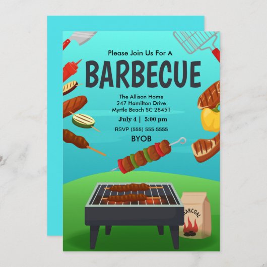Invitation Gril de BBQ  Pique-nique  Été  Fête (Devant / Derrière)