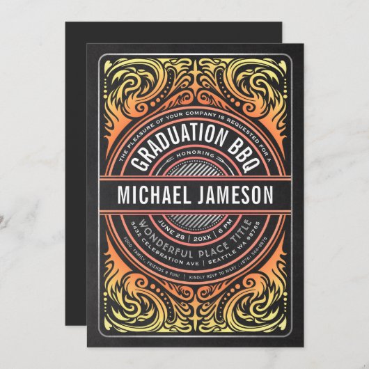 Invitation Gril et feu d'invitations de partie de BBQ (Devant / Derrière)