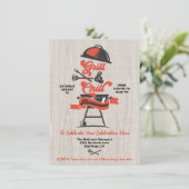 Invitation Gril et Glace Gravure sur bois Retro BBQ barbecue  (Debout devant)