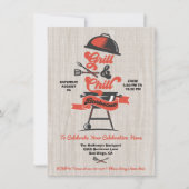 Invitation Gril et Glace Gravure sur bois Retro BBQ barbecue  (Devant)