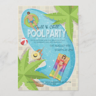 Invitation Grill and Chill Adulte Anniversaire Pool Invitatio