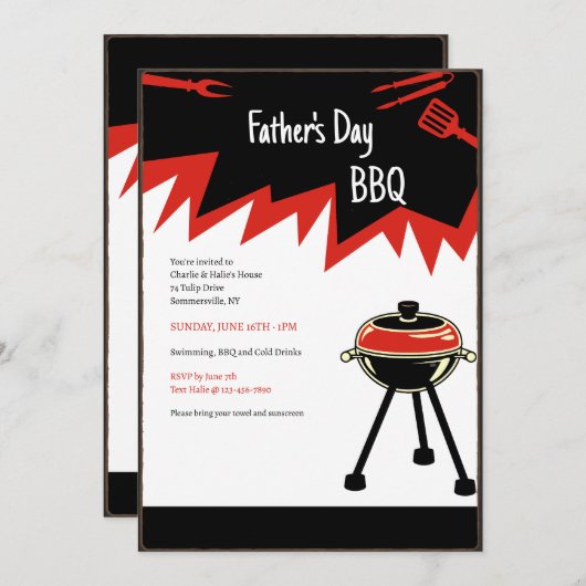 Invitation Grill barbecue chaud (Devant / Derrière)