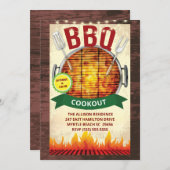 Invitation Grill BBQ Bois Lumineux Pique-nique Été Fête (Devant / Derrière)