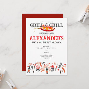 Invitation Grill & Chill Barbeque Cockout BBQ Anniversaire