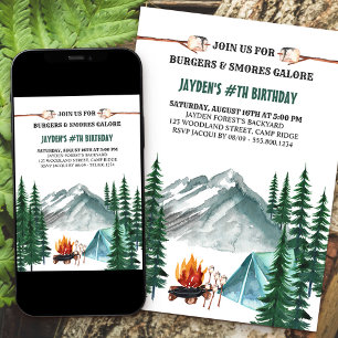 Invitation Grill de camping et soirée marshmallows pour anniv