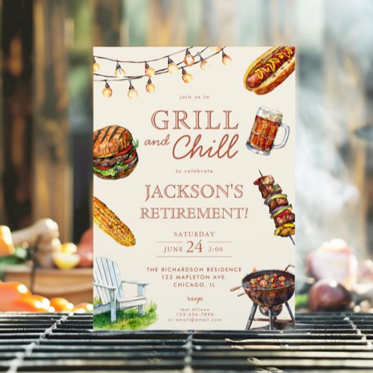Invitation Grill et Chill Barbeque BBQ fête de retraite