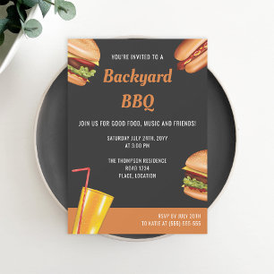 Invitation Grill Food Hamburger Hot Dog Jardin d'été BBQ