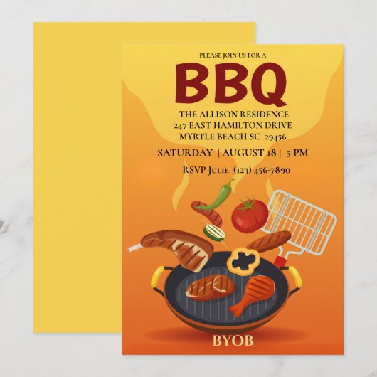 Invitation Grillade au BBQ  Pique-nique  Été  Fête (Devant / Derrière)