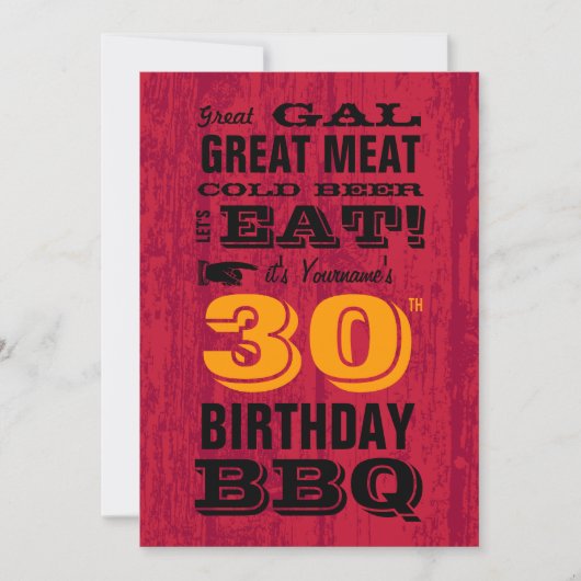 Invitation Grillade barbecue du 30e anniversaire (Devant)