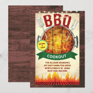 Invitation Grillades au barbecue aux lumières de bois Fête en