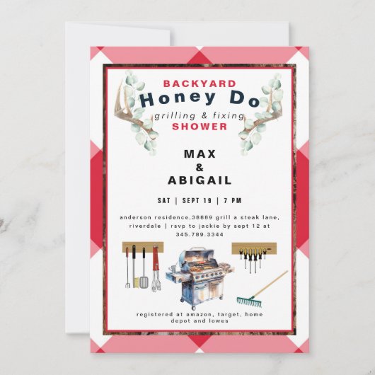 Invitation Grillage rouge & Fixation Antlers Couples Douche (Devant)