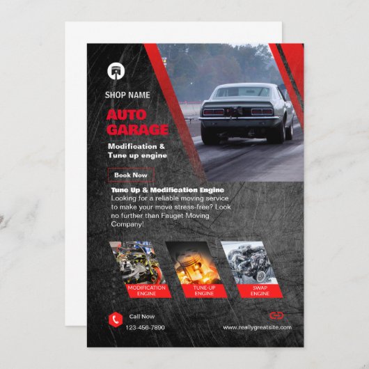 Invitation Grille auto moderne rouge et noir (Devant / Derrière)