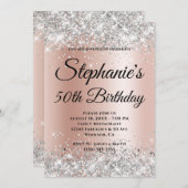 Invitation Grille blanche Parties scintillant Rose argent or (Devant / Derrière)