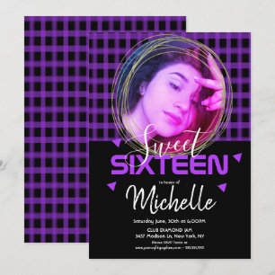 Invitation Grille de photos de bague en or pour Sweet Sixteen