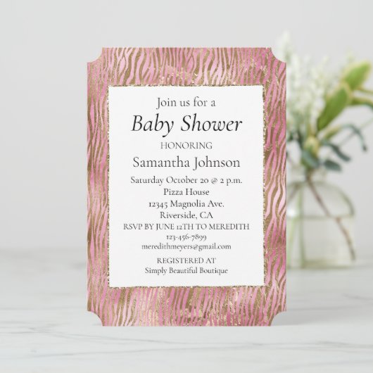 Invitation Grille rose or Zebra Impression (Debout devant)