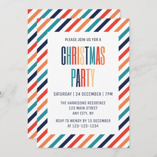 Invitation Grilles rétro Abstraites lignes colorées Noël (Devant / Derrière)