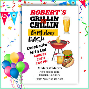 Invitation Grillin’ & Chillin’ BBQ Anniversaire Bière, Burger