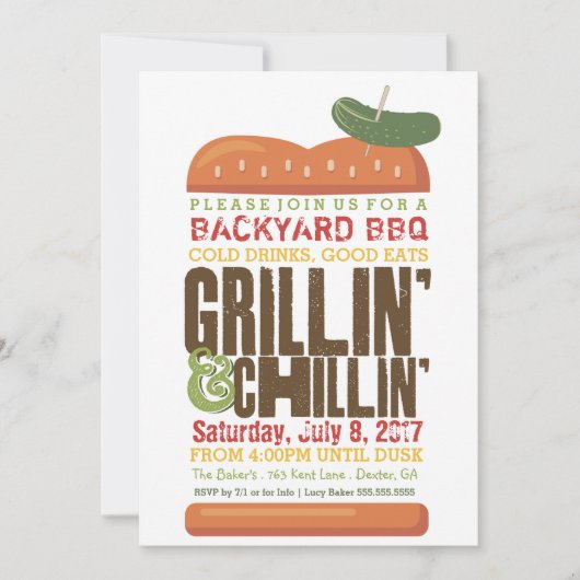 Invitation Grillin Chillin BBQ Invitation, Burger Barbecue (Devant)
