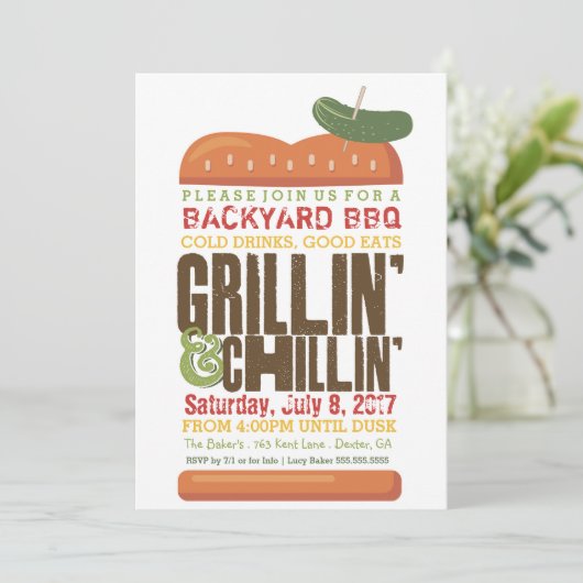 Invitation Grillin Chillin BBQ Invitation, Burger Barbecue (Debout devant)
