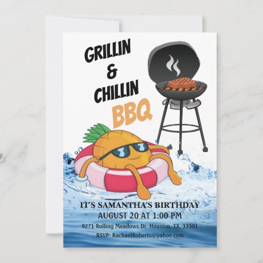 Invitation Grillin Et Chillin BBQ Anniversaire Pool Party (Devant)