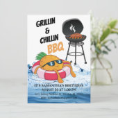 Invitation Grillin Et Chillin BBQ Anniversaire Pool Party (Debout devant)