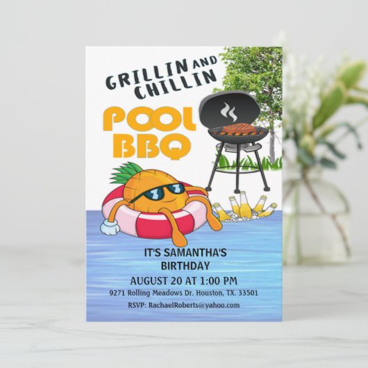 Invitation Grillin Et Chillin BBQ Anniversaire Pool Party Inv (Debout devant)